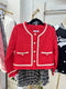 Solid Color Contrast Tweed Jecket